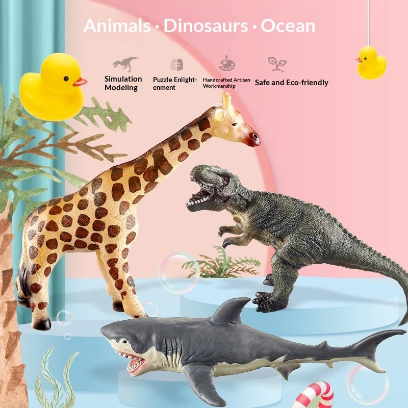 Soft Rubber Marine Animal Model Realistic Great White Shark Blue Whale Turtle Megalodon Duck Toys Collectible Action Figures