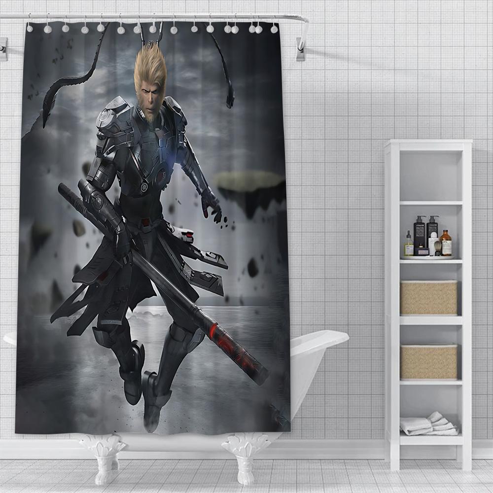 Spiel Black Myth Wukong Duschvorhang Wasserdicht Polyester Stoff Farbe Bad Vorhänge Home Badezimmer Dekor Vorhang Mit Haken