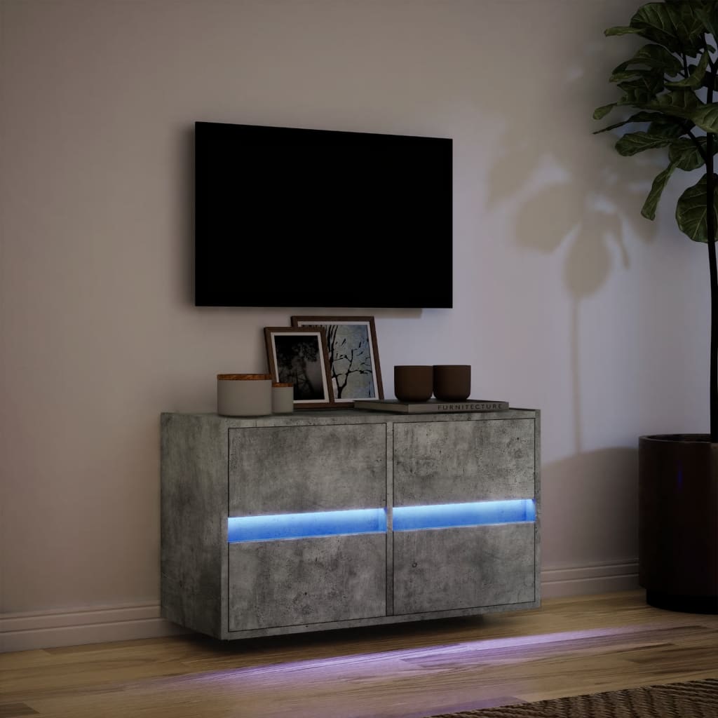 TV Wall Cabinet with LED Lighting Concrete Grey 80 x 31 x 45 cm