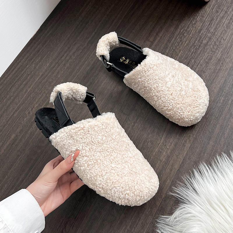 

Mao Mao shoes women s bag head half slippers velvet cotton shoes women wear winter lazy shoes Muller shoes large size shoes 41-43 43