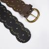 Retro Studded Wide Belt for Women And Lady 7.5cm Width PU Leather Waist Strap with Metal Rivets for Casual Outfits