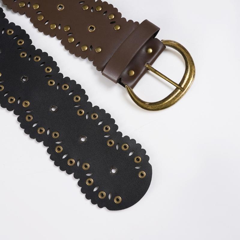 Retro Studded Wide Belt for Women And Lady 7.5cm Width PU Leather Waist Strap with Metal Rivets for Casual Outfits