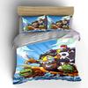 Lively Pirate Ship Adventure Print Bedding Set 1 Duvet Cover 2 Pillowcases for Adult and Children Luxury Gift Full Size