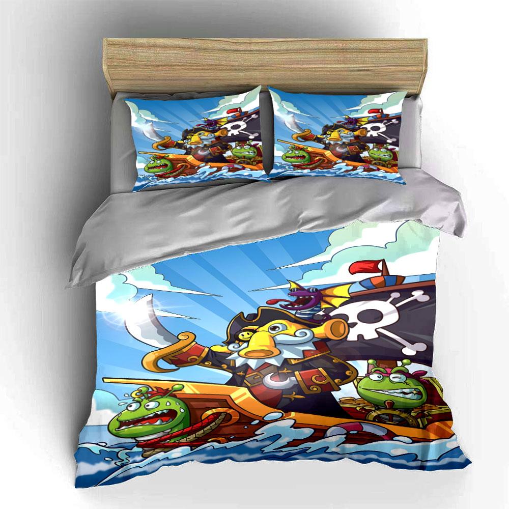 Lively Pirate Ship Adventure Print Bedding Set 1 Duvet Cover 2 Pillowcases for Adult and Children Luxury Gift Full Size