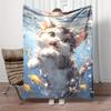 Cozy Ocean Theme Cat Fish Pattern Print Flannel Blanket - Lightweight, Soft, Warm Blanket for Sofa, Bed, Travel, Camping