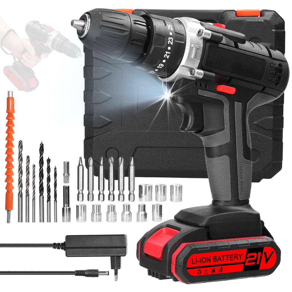 Household 3in1 Multifuctional Electric Drill Handheld Lithium Screwdriver 21V Impact Drill Brushed