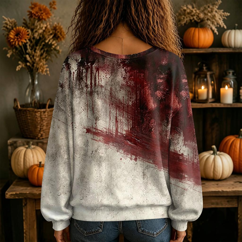 Women's V-Neck Halloween Shirt for Fall, Seasonal Top for Ladies