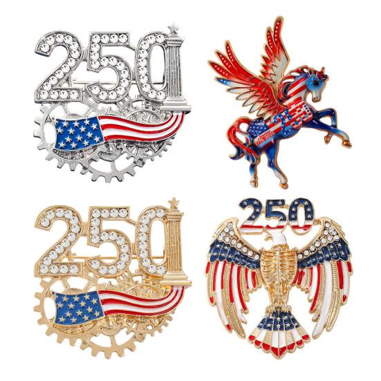 Women Brooch Golden 3D Number 250 Rhinestones Mechanical Gear Base Metallic Design Brooch Pin Sparkling Number Badge