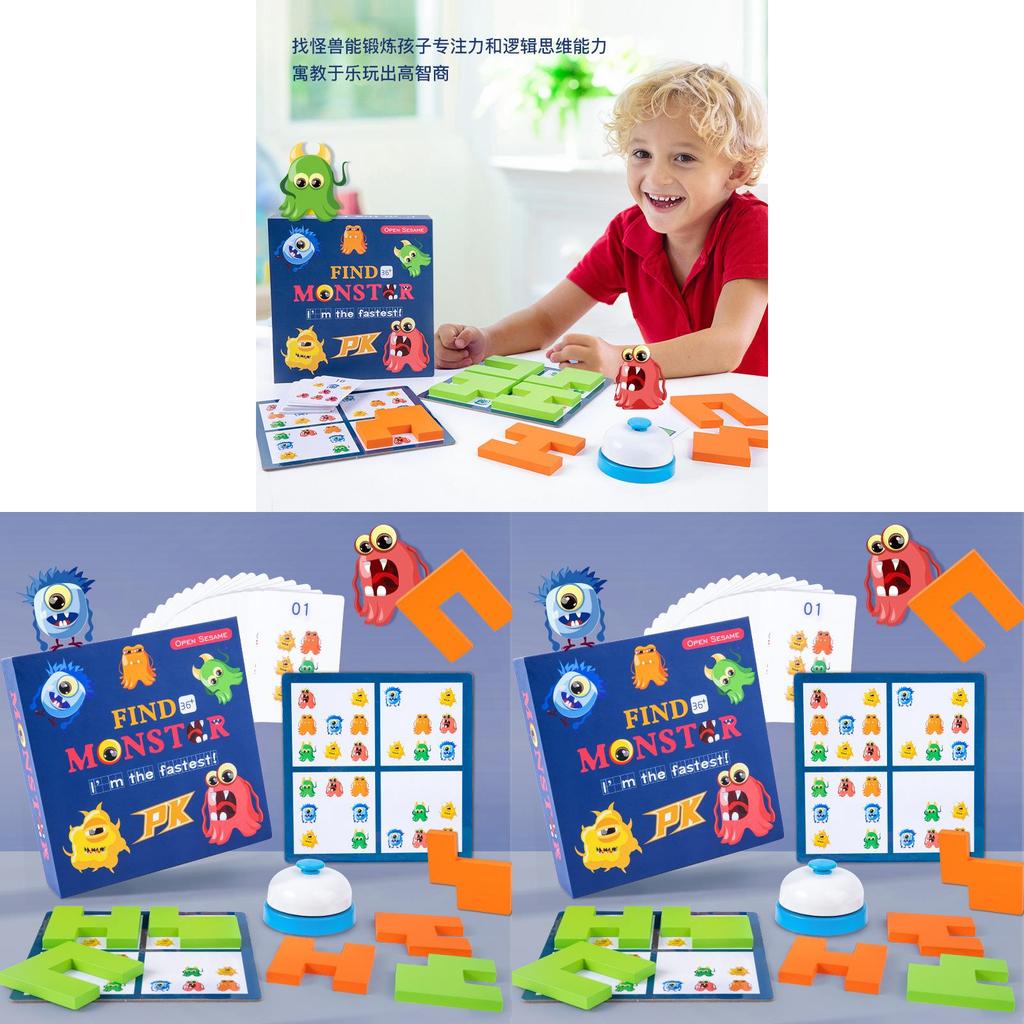 Wooden Monster Search Puzzle For Kids Focus Training With Cards And Blocks