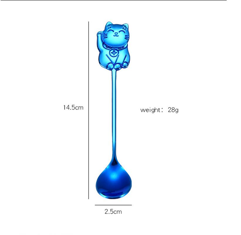 Creative 304 Stainless Steel Cartoon Lucky Cat Spoon Gift Coffee Stirring Spoon Ice Cream Ice Cream Dessert Spoon