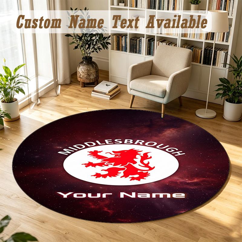 Round Rug Custom NameMiddlesbrough FC Pattern Non Slip Carpet Home Floor Decor
