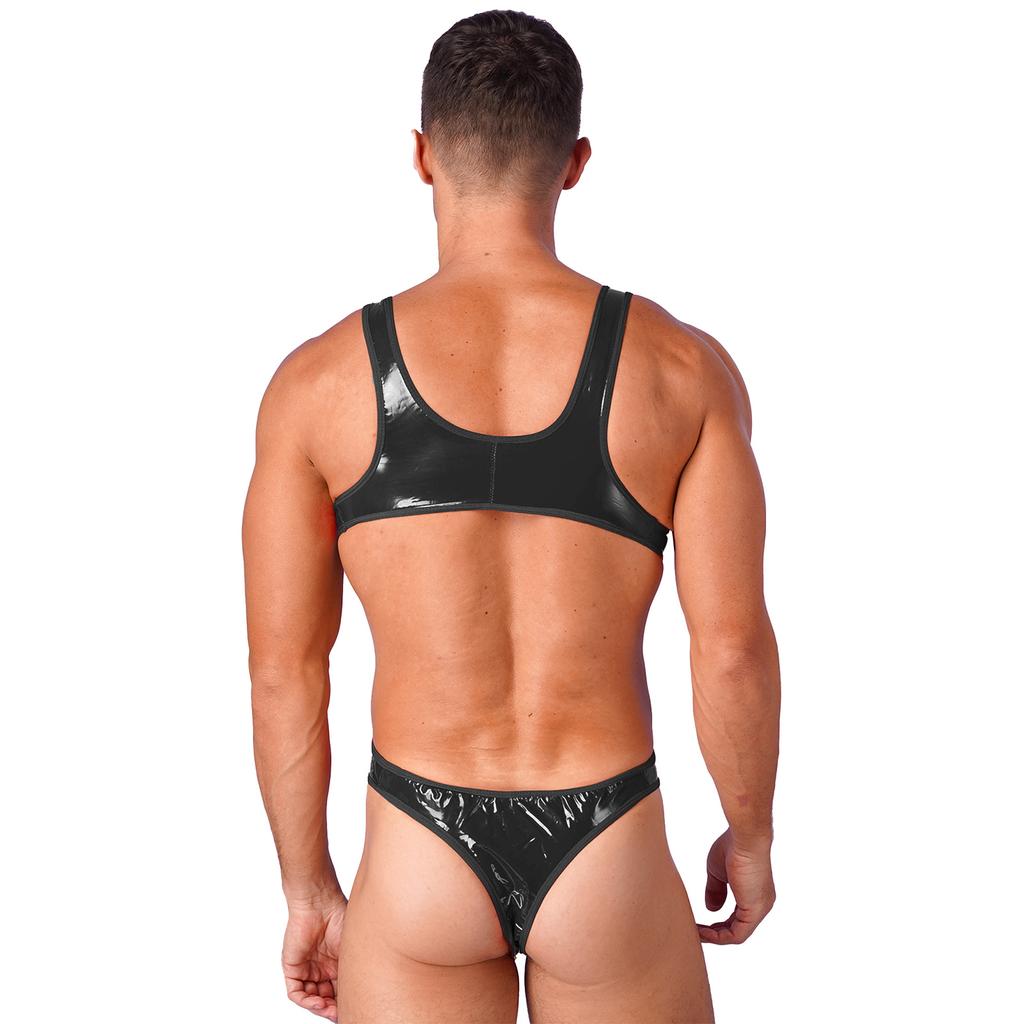 Herren-Badeanzug im Wetlook, offener Rücken, Bodysuit für Poolpartys
