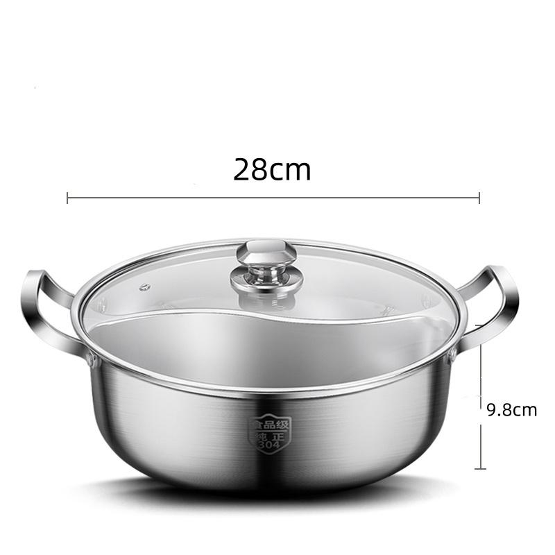 304 Stainless Steel Double flavor Hot Pot with Lid Thickened Double Ear Soup Pot Induction Cooker Double Flavor red green HotPot