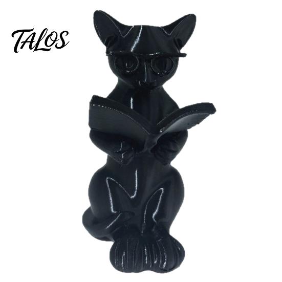 3D Printed Reading Cat Statue, Holding Book Glasses Cat Figurine, Modern Decorative Animal Sculpture for Home Office Decor чёрный