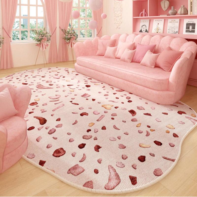 Pink Carpets for Living Room Girly Style Bedroom Decor Irregular Shape Carpet Light luxury lounge floor mat Home non-slip rug