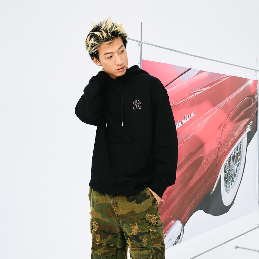 New MLB MONOGRAM Collection New York Yankees 24FW Pullover Hoodie Unisex Black 3AHDM0144-50BKS
