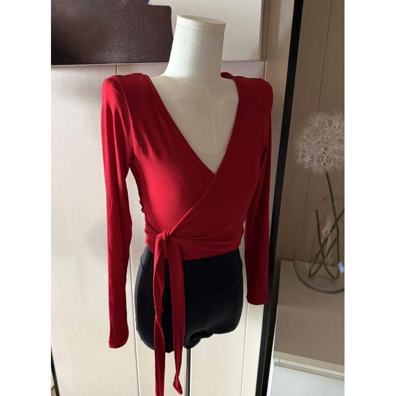 

2025 Fancy Yoga Clothes Women s Cross Tied Long Sleeves Tops Outdoor Blouse Fitness Pilates Blouse Shawl Angola red S/M