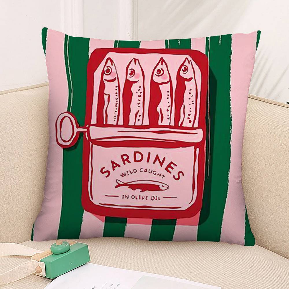 Coastal Charm Sardine Can Pillow Case 3D Print Polyester Fiber 40*40cm Home Sofa Throw Decoration Festival Gift