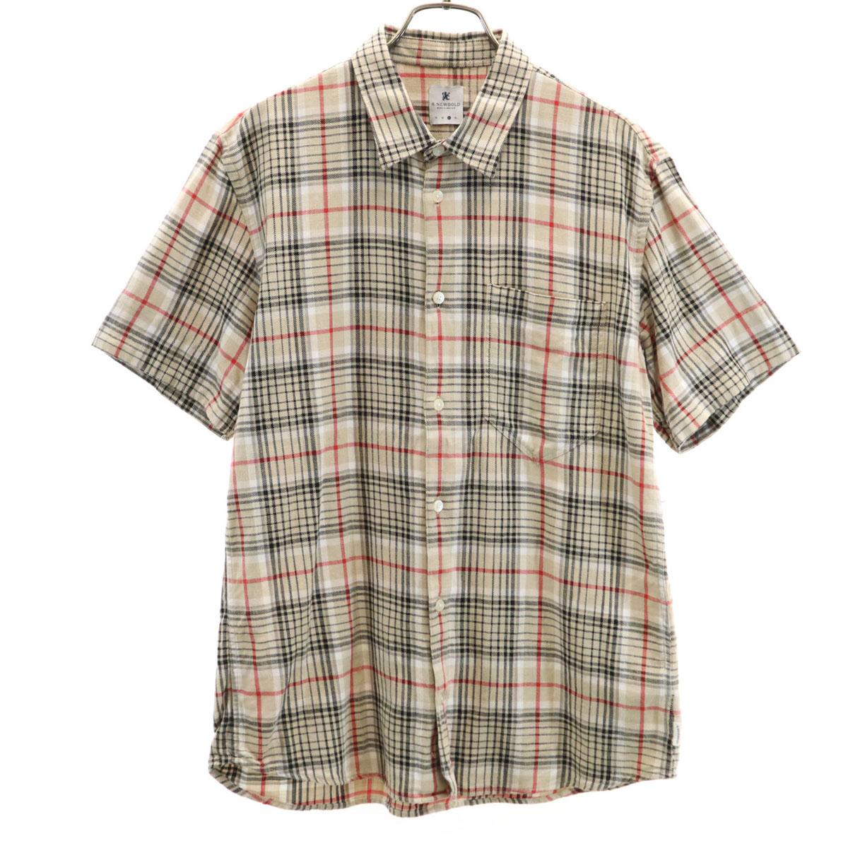 

R.NEWBOLD Check Pattern Short sleeve Cotton shirt L beige Men s Used