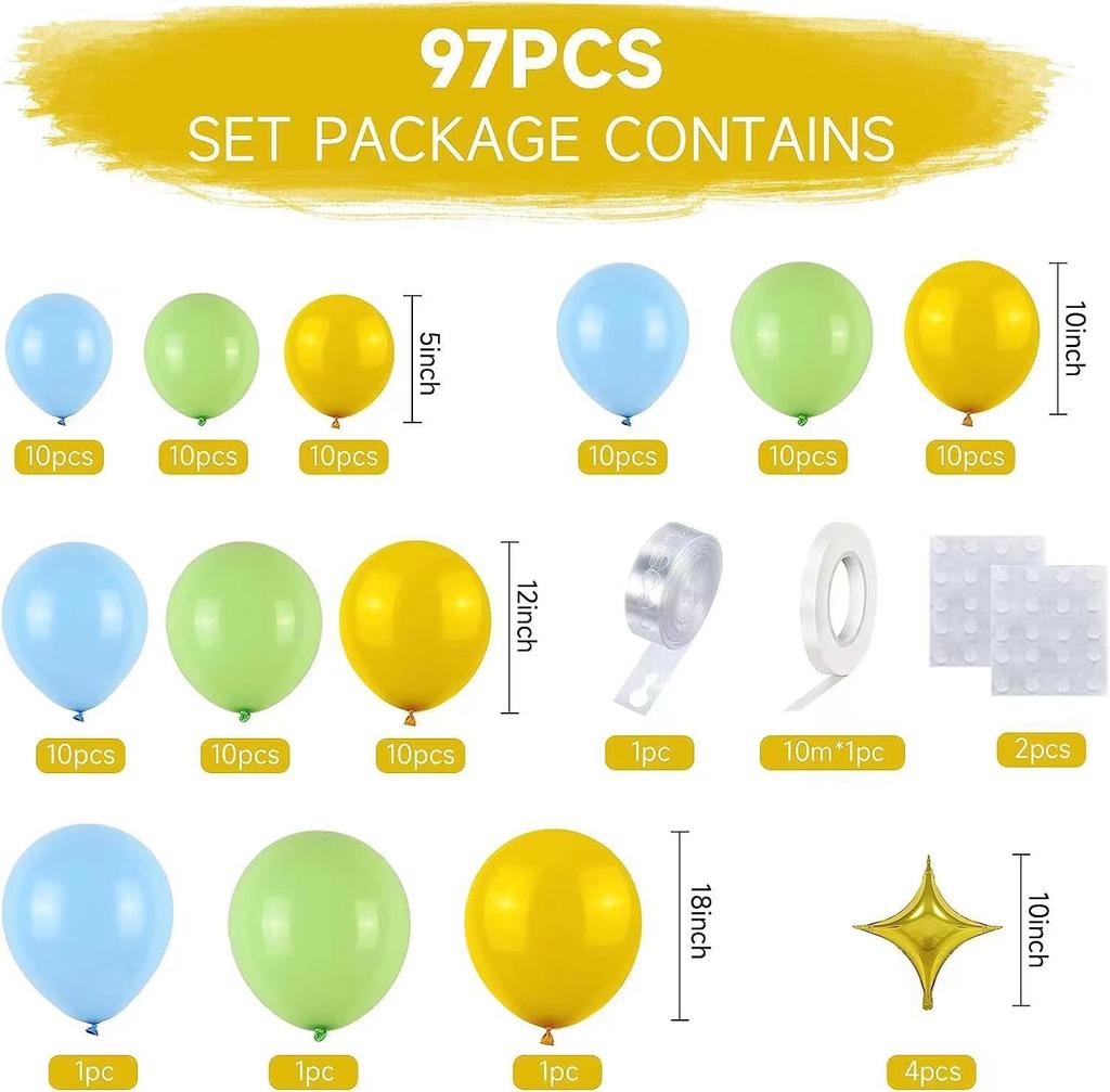 Blue Lemon Yellow Fruit Green Balloon Wreath Set Summer Tropical Four-Pointed Star Aluminum Film Balloon Children'S Birthday