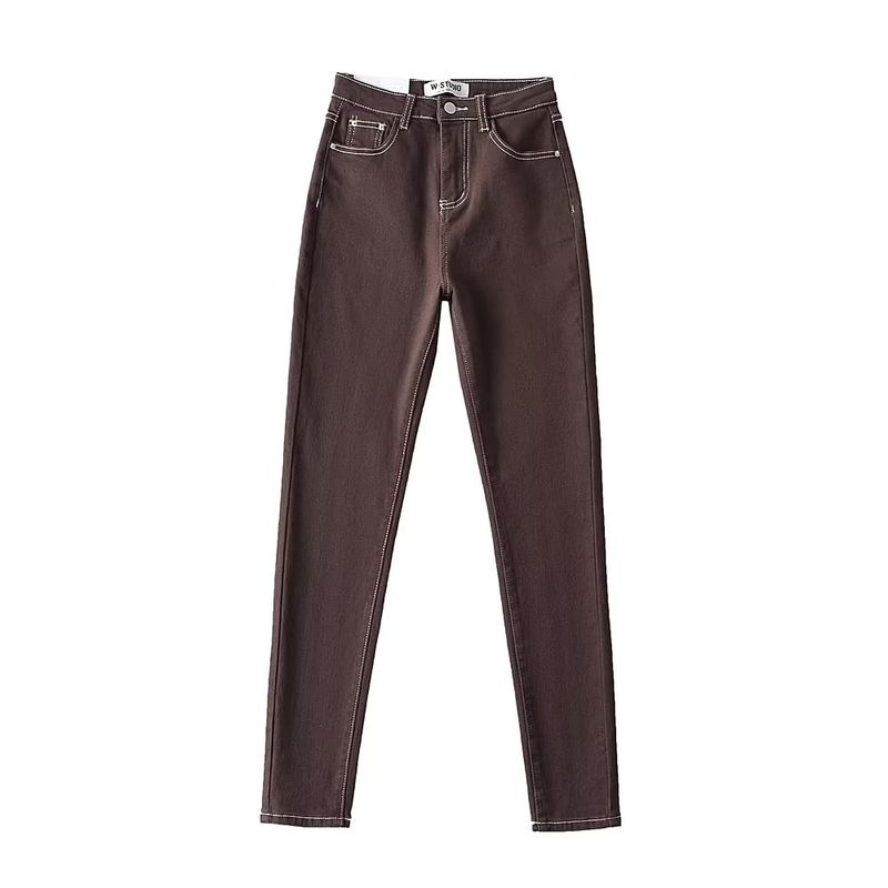 

Модный стиль 2023 Лето Новая мода Трендовые Женские стройнящие Легче всего сочетать Джинсы скинни с высокой талией и облегающего кроя с яркой линией Деним Brown L