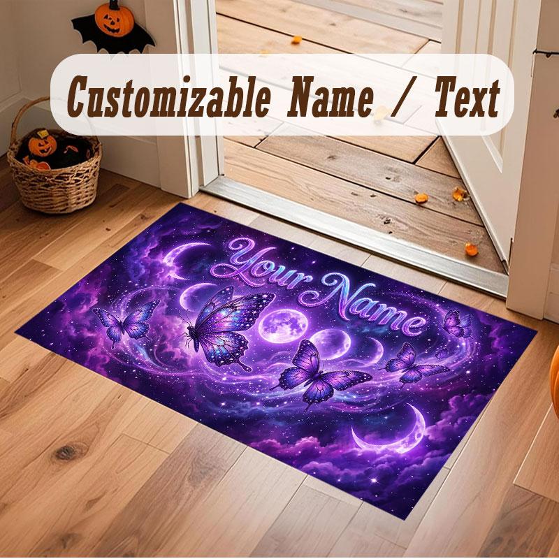 Butterfly Theme Crystal Velvet Floor Rug Personalized Custom Name Text Warm Carpet Home Decoration
