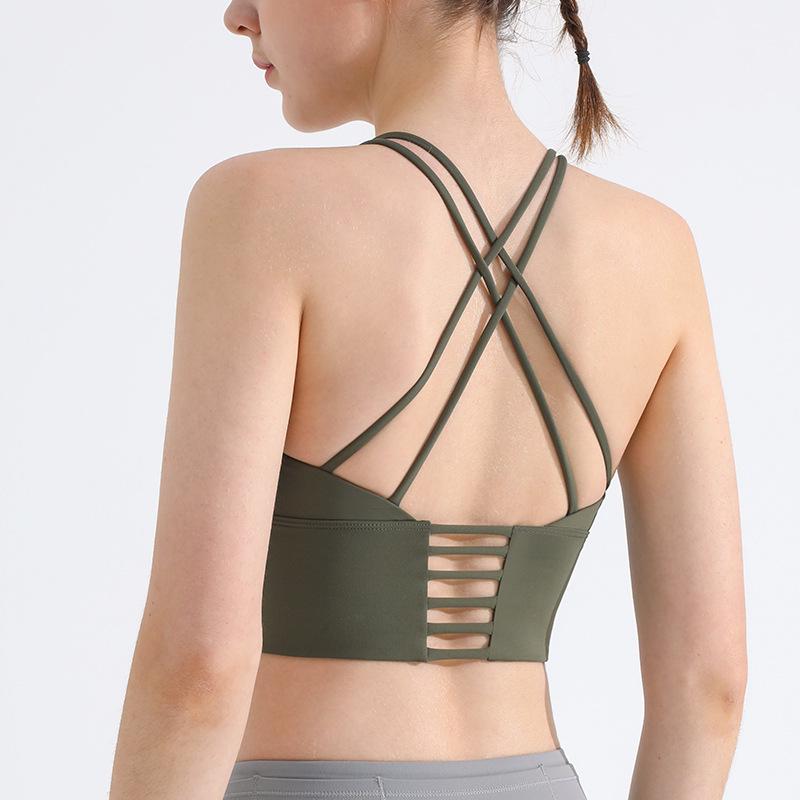 Women's High-Impact Spaghetti Strap Sports Bra - Shockproof Halter Neck, Gathered Back Yoga Vest