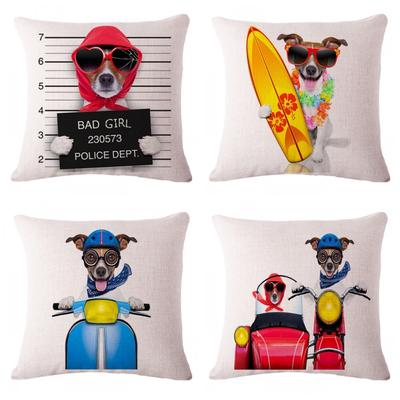 Decorative Dog Cushion Pillows Cartoon Motorbike Surf Dogs Print Cotton Linen Sofa Cushion Trendy Design