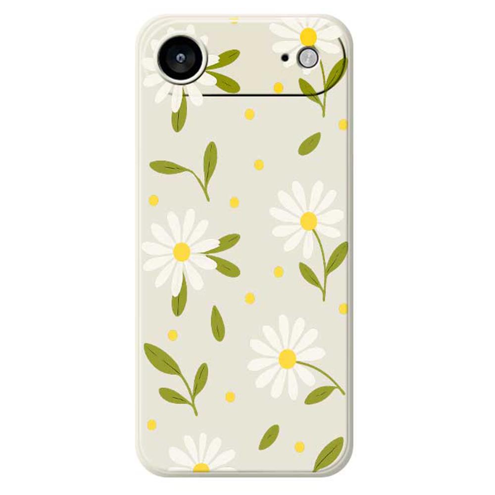 For iPhone 17 Air Case White Flowers Green Leaves Pattern Printing Straight Edge TPU Phone Back Cover