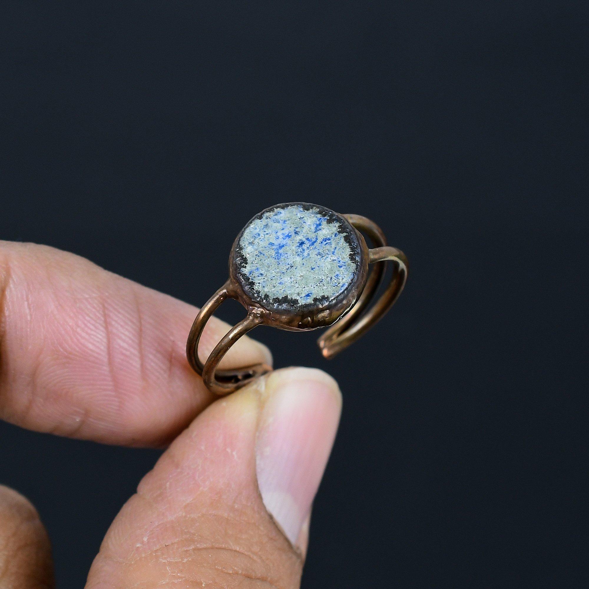 

Kyanite Handmade Gemstone Ring, Copper Electroformed Ring Antique Jewelry, Adjustable Ring Engagement Gift