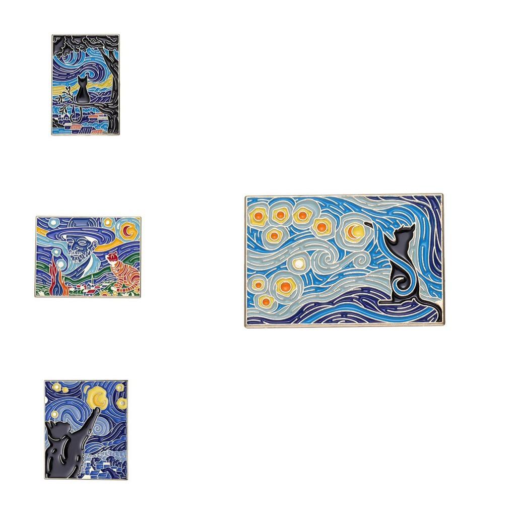 Alloy Stylishly Unique Brooch With Playful Cartoon Characters And Starry Sky Theme