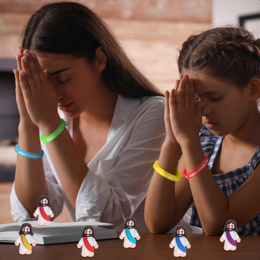 

Barydat 100 Pcs Easter Jesus Toys Little Mini Jesus Figures Jesus Loves You Silicone Bracelets Easter Christian Wristbands Bibl United States