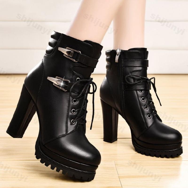 Fashion Autumn Women's Ankle Boots New Retro British Platform Short Boots High-quality Fashion Retro Buckle High Heels Botas Para Mujer