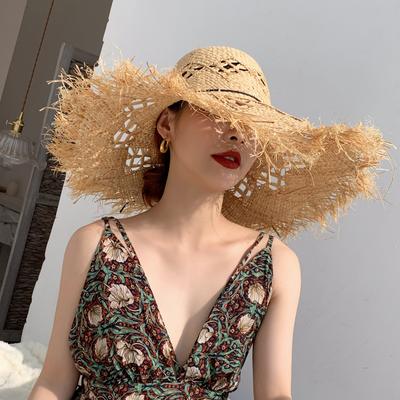 Sombreros de sol de rafia de verano 2024 para mujer, sombrero de paja para vacaciones, sombrero de ala ancha beige con protección solar UPF para mujer, accesorios de playa