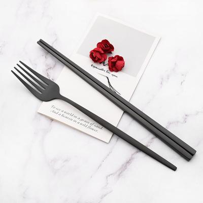Svart Rostfritt Stål Set Bestick Middagsgaffel Ätpinnar Bärbar Middagsset 2st Bestick Västerländskt Kök Hem Servis