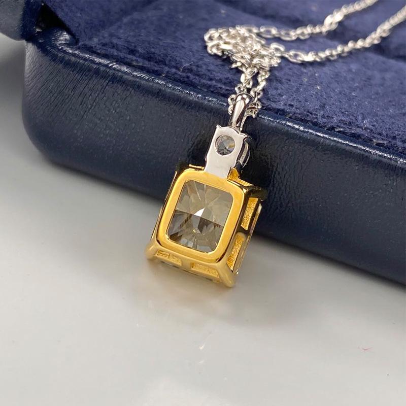 5 Carat Yellow Simulated Diamond Necklace for Women - S925 Silver Rectangle Pendant on Clavicle Chain