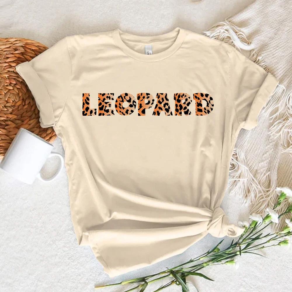 Leopard Print Love Top Women Funny Summer Girl Designer Clothes Summer Casual Short Sleeves  Tops Kawaii Women Tshirt Streetwear