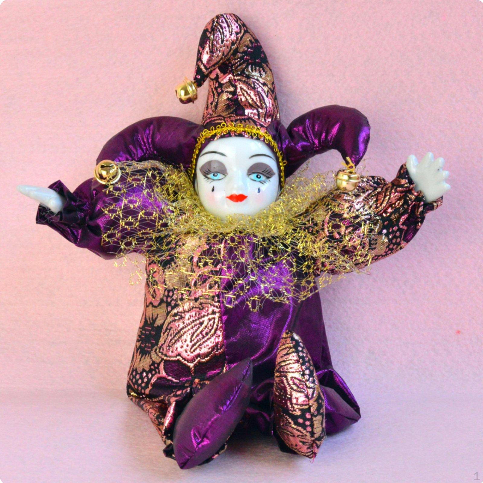 Handmade Clown Doll Sit Hang Design Sitting for Collectors, Desktop