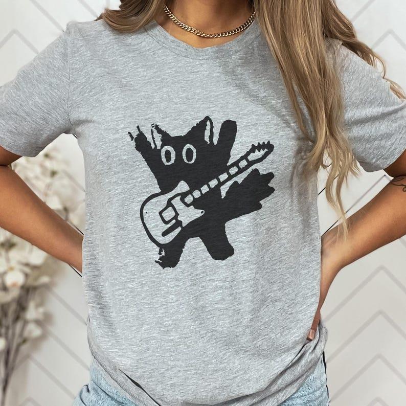 Rockstar Cat Grunge Punk Band Tee Aesthetic Abstract Guitar Tshirt Unisex Unisex Harajuku Y2k Tshirt Trendy Streetwear Tee Tops