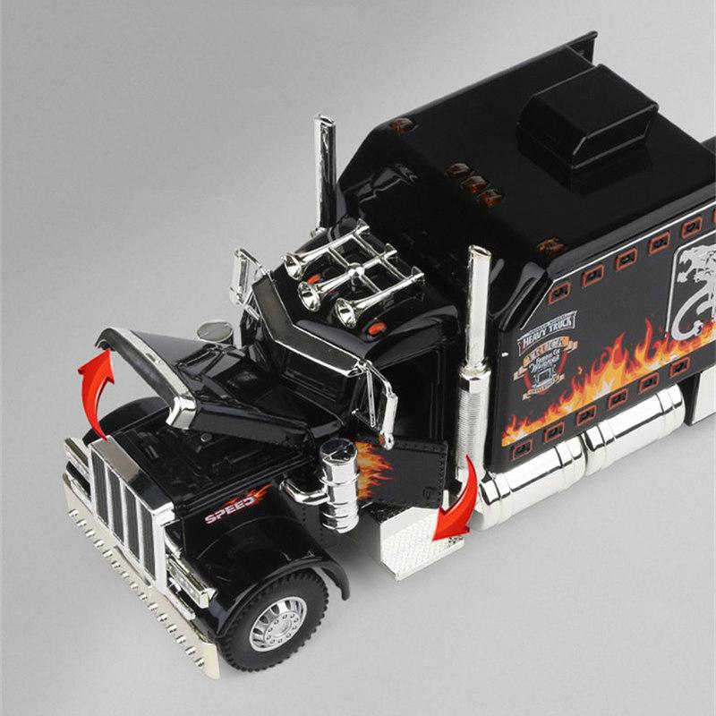 AAZF1 1/24 Alloy Truck Trailer Head Car Model Metal Container Truck Engineering Transport Vehicle Car Model Sound Light Kids Toys Gift