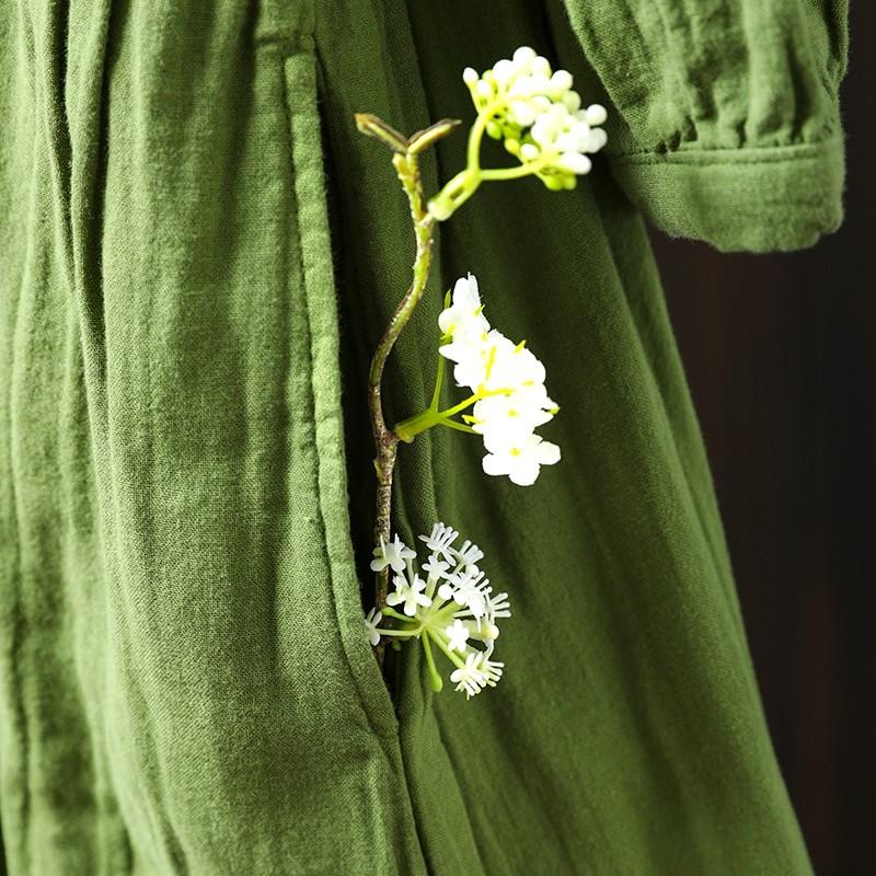 Johnature Women Vintage Dresses O-Neck Half Sleeve Soft Solid Color Summer Casual A-Line Female Dress