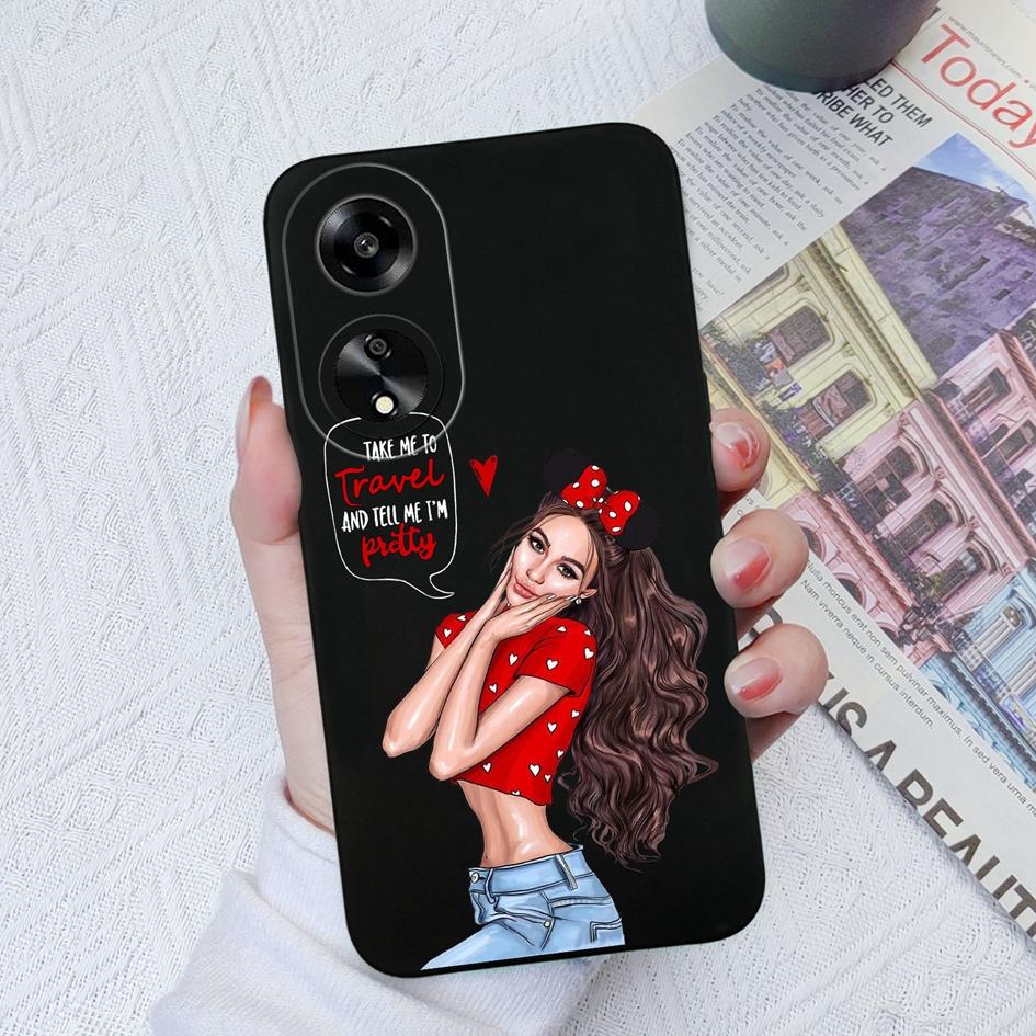 Casing For Oppo A35 A11 A1K A7 A15 A55 A1 A52 Phone Cover Elegant Sweet Girl Pattern Liquid Silicone Anti Slip Protective Advanced Shell For Oppo Capa