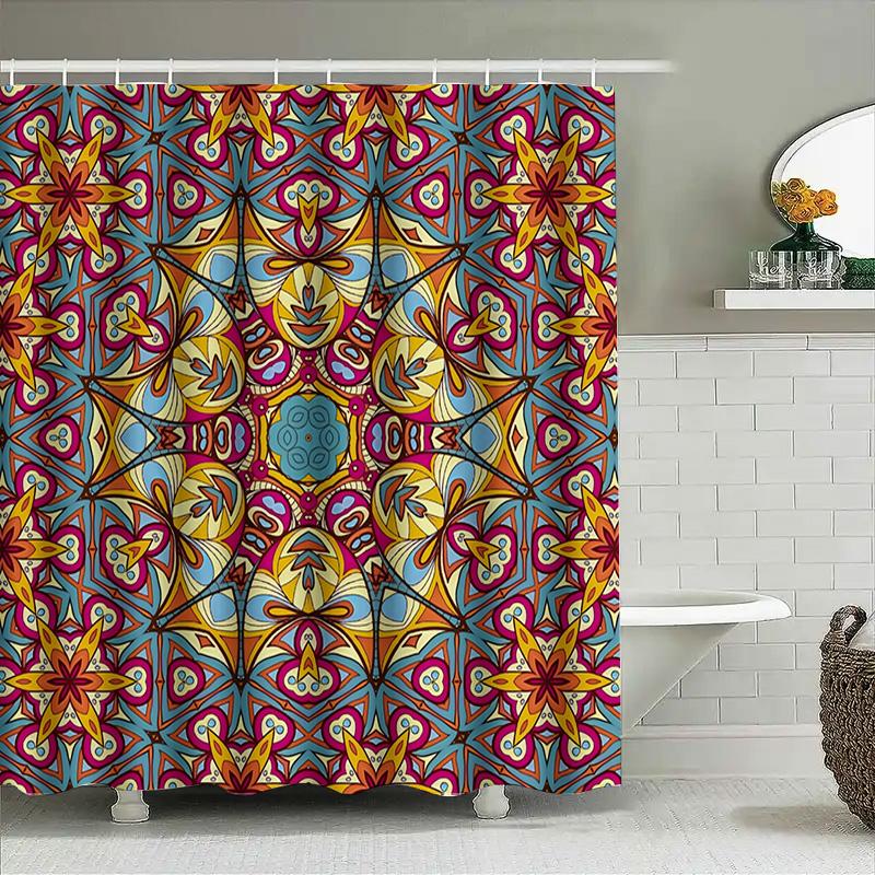 Energetic Blue Red Yellow Shower Curtain Decorative Pattern Bathroom Liner With Grommets (60X72) Flower Shower Curtain Waterproo