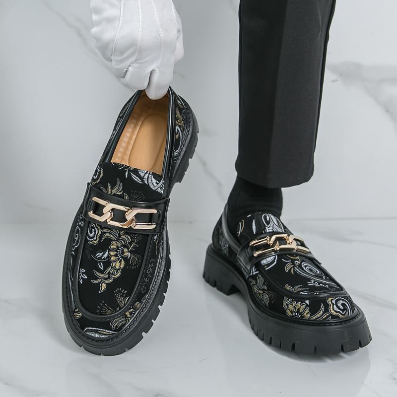 Scarpe da Uomo con Plateau Mocassini Eleganti Scarpe Elevator Punk Scarpe Formali da Lavoro Stampa Suola Spessa Creepers Taglie Forti