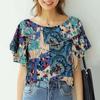 ZANZEA Women Casual Ethnic Print Loose Short Sleeve Blouse