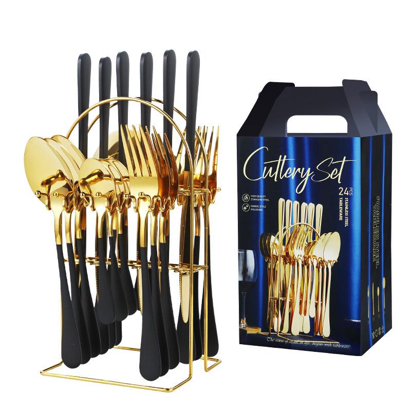 Western 24-Piece Stainless Steel Cutlery Set with Knife Holder Gift Box