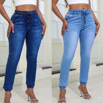 Drawstring Waist Denim Jeans For Women Long Stretch Jean Pant Ladies Pencil Pants Pantalones De Mujer