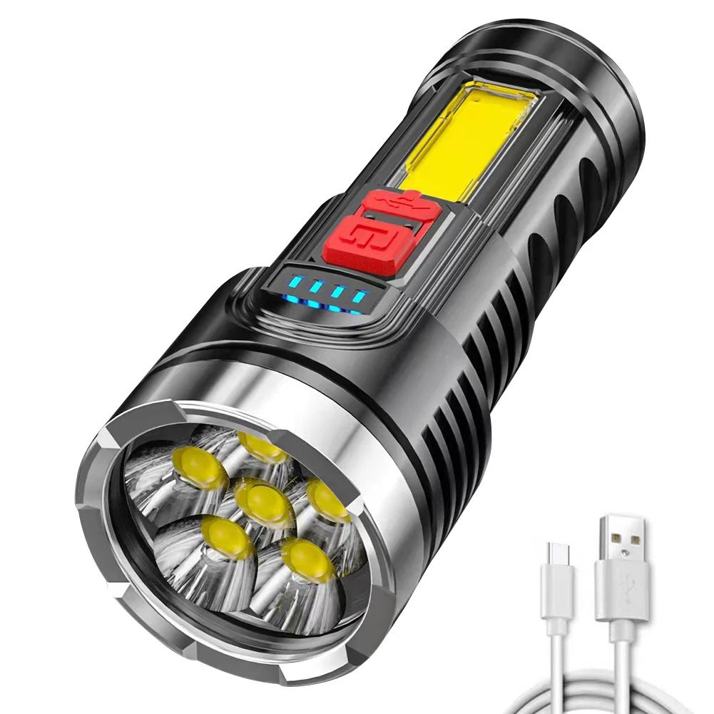 High Power LED Flashlights Camping Torch With 7 Lamp Beads And COB Side Light Rechargeable Portable Hand Lantern 4 Lighting Mode
