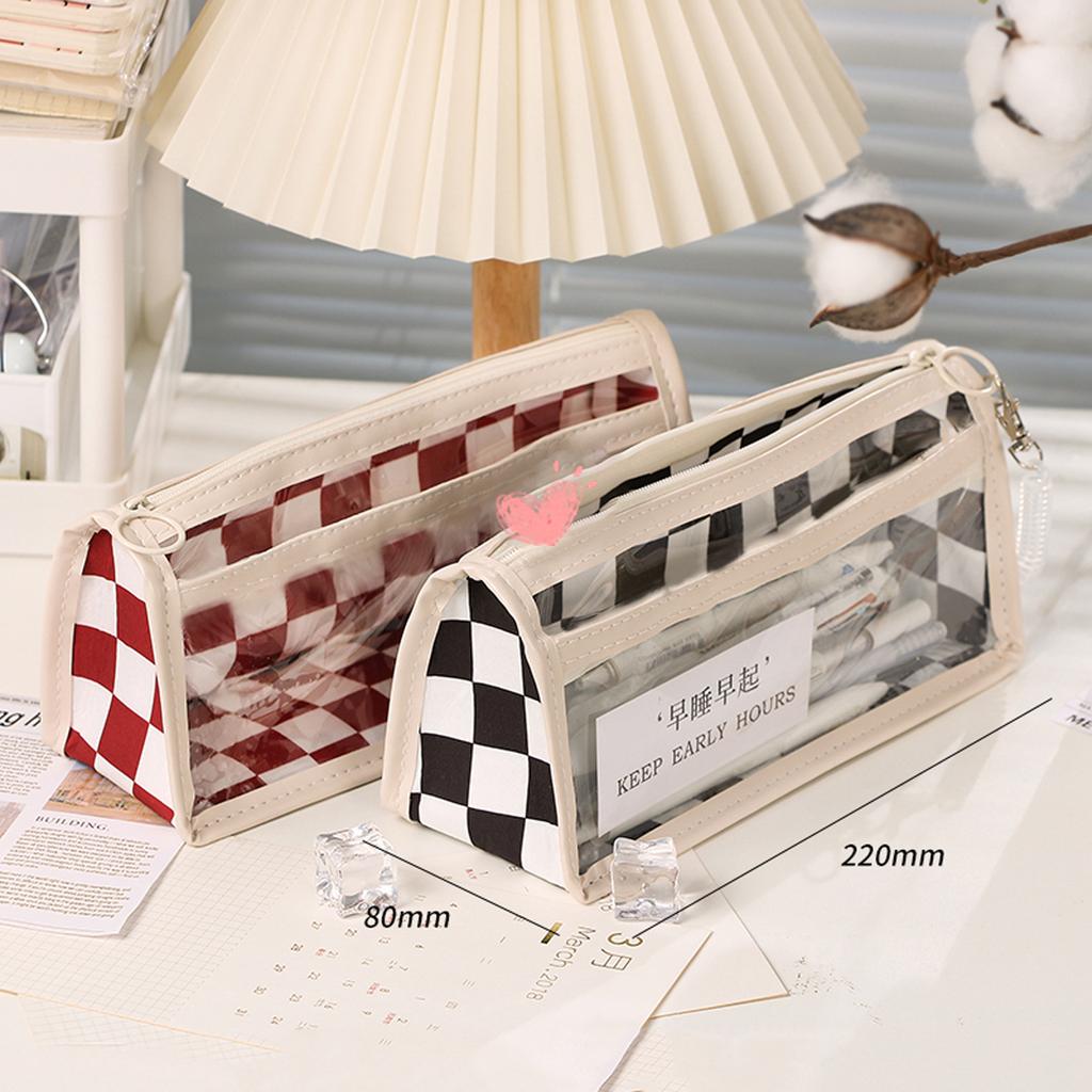 Kawaii Pencil Case Checkerboard Lattice Large Capacity Canvas Pencil Bag for students Multifuncional school Stationery box