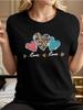 Damen Y2K Liebe Muster T-Shirt Rundhals Kurzarm Top Leopardenmuster und Polka Dot Design Vier Jahreszeiten Tägliches Lässiges Hemd